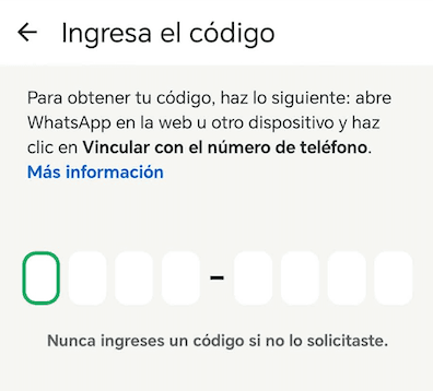 WhatsApp asking for the linking code